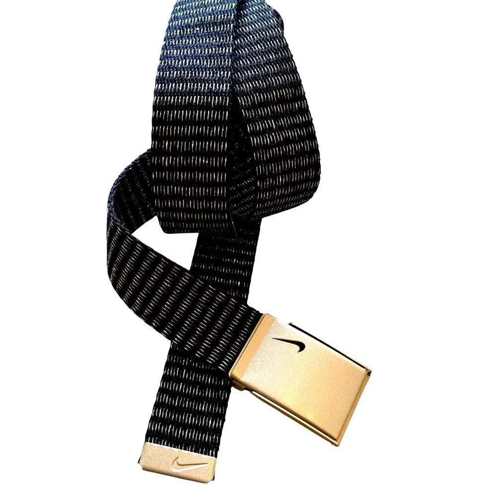 Nike Men's Golf Web Belt Black & Gold Reversible Adjustable Bottle Opener Buckle
